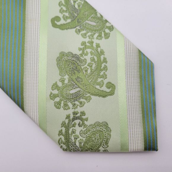 Fratello Men's Embroidered Paisley Tie Green - Picture 3 of 6